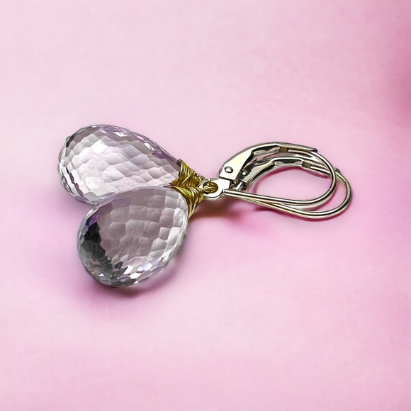 Handcrafted Natural Rose de France Amethyst Earrings 14K White Gold, NEW - Picture 5 of 9